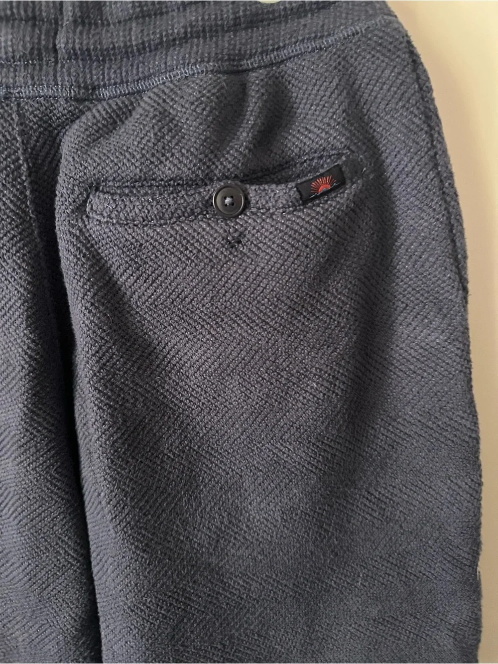 Faherty Whitewater Shorts Mens Small Organic Cotton Navy Drawstring Textured